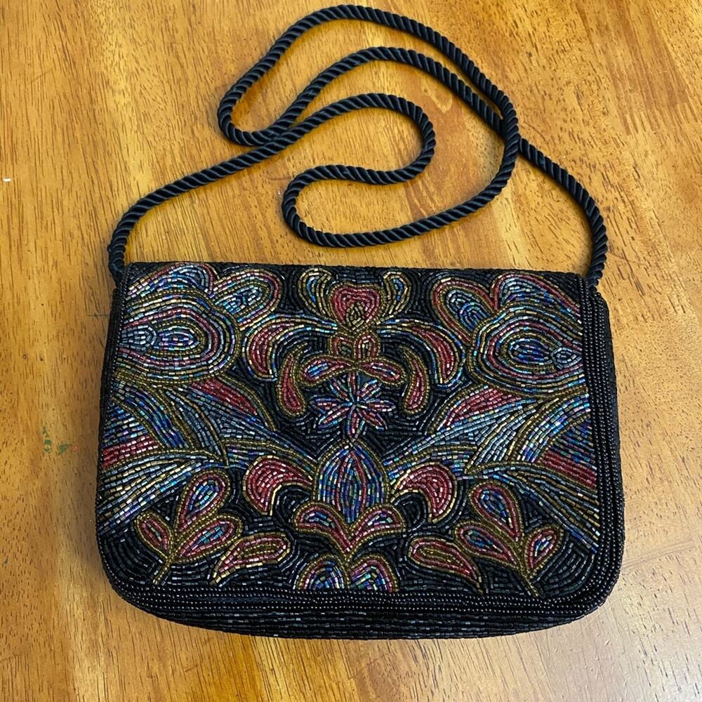 Black. Beaded clutch or shoulder bag